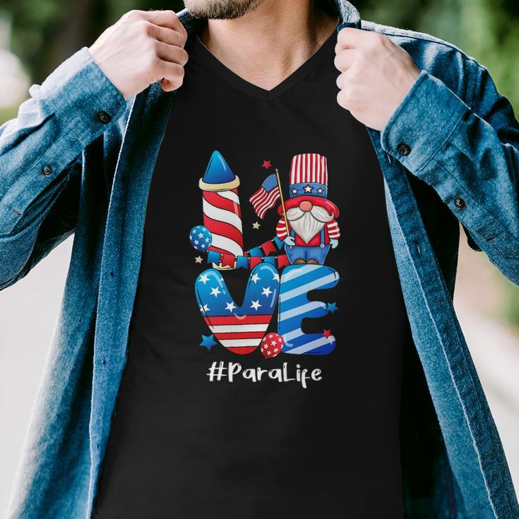 Love Para Life Gnome Usa Flag 4Th Of July Patriotic Men V-Neck Tshirt