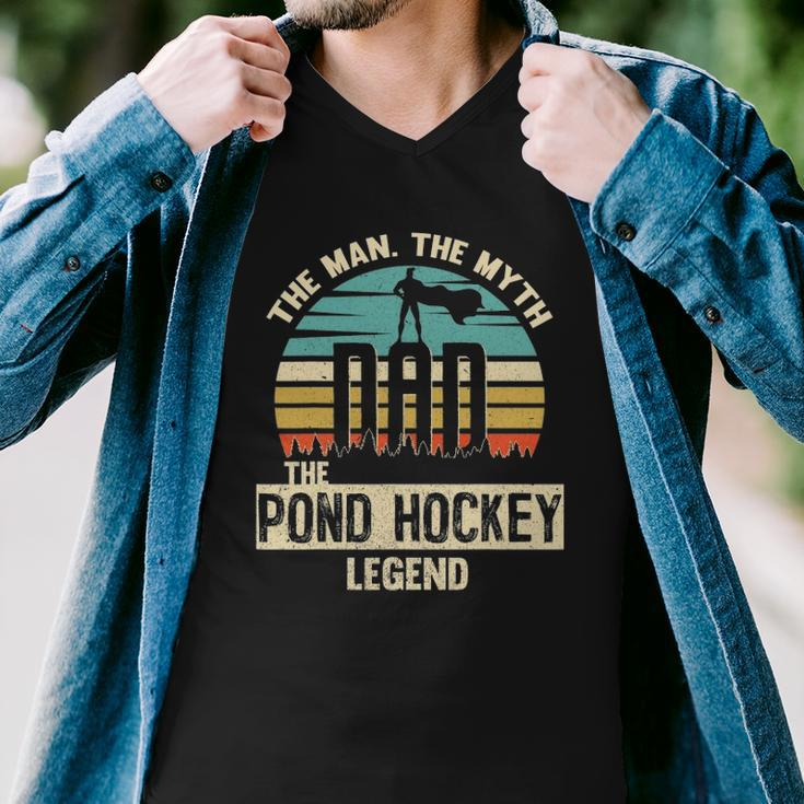 Man Myth Legend Dad Pond Hockey Player Men V-Neck Tshirt