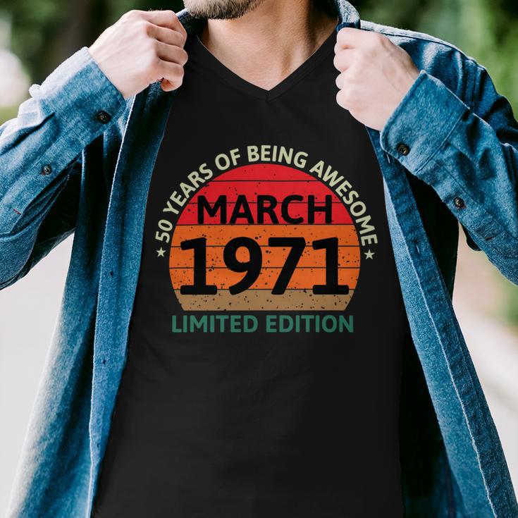 March 1971 50 Years Old Retro Vintage 50Th Birthday V2 Men V-Neck Tshirt