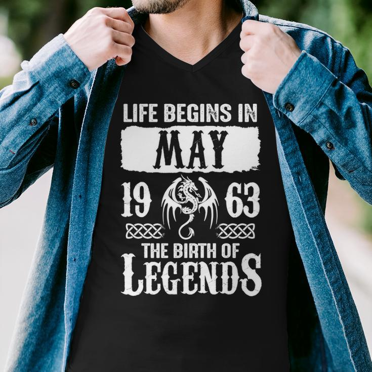 May 1963 Birthday Life Begins In May 1963 Men V-Neck Tshirt