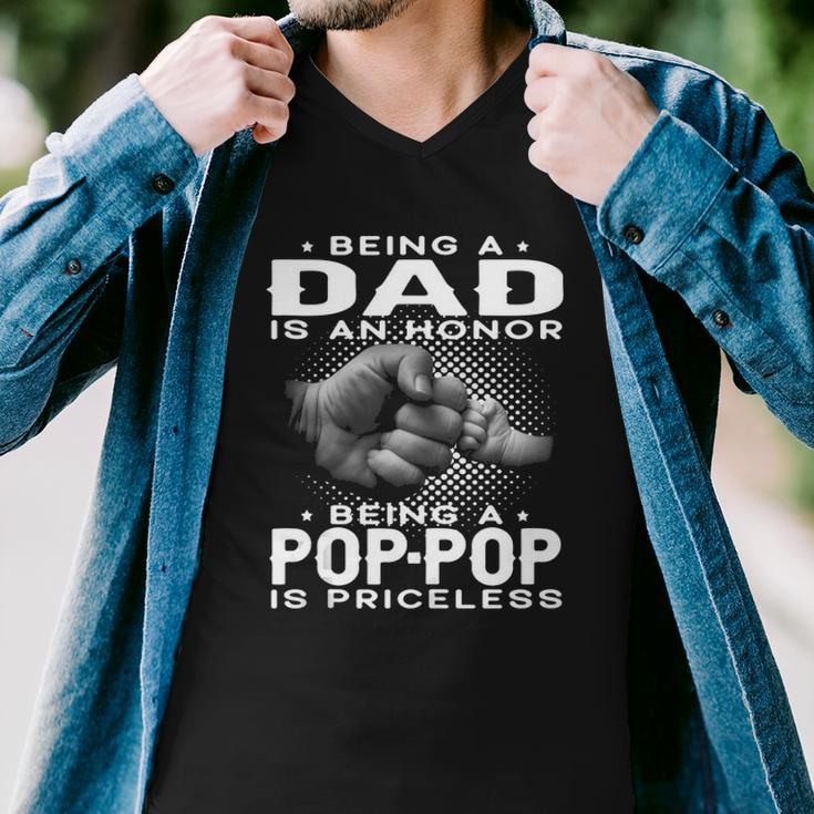 Mens Being A Dad Is An Honor Being A Pop-Pop Is Priceless Grandpa Men V-Neck Tshirt