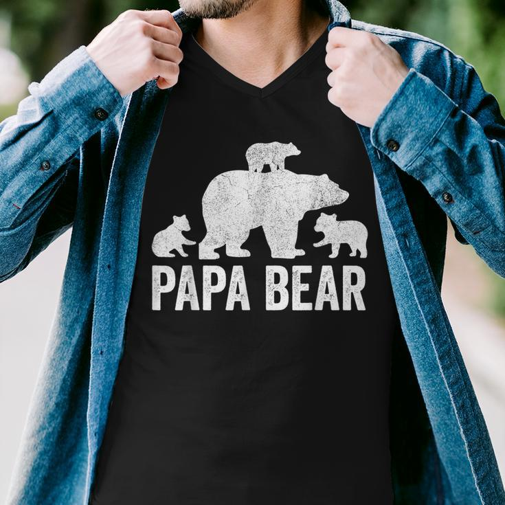 Mens Papa Bear Fathers Day Grandad Fun 3 Cub Kid Grandpa Men V-Neck Tshirt