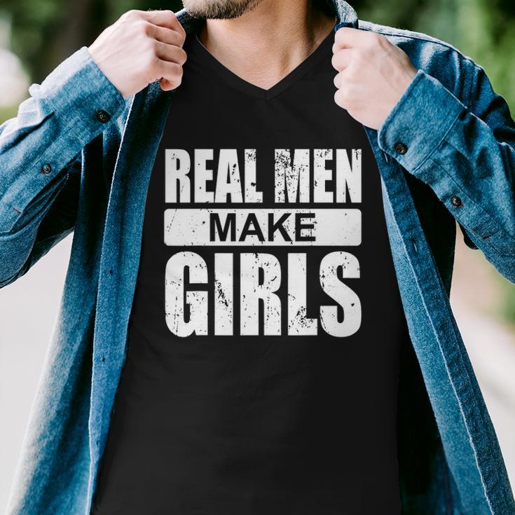 Mens Real Men Make Girls - Family Newborn Paternity Girl Daddy Men V-Neck Tshirt