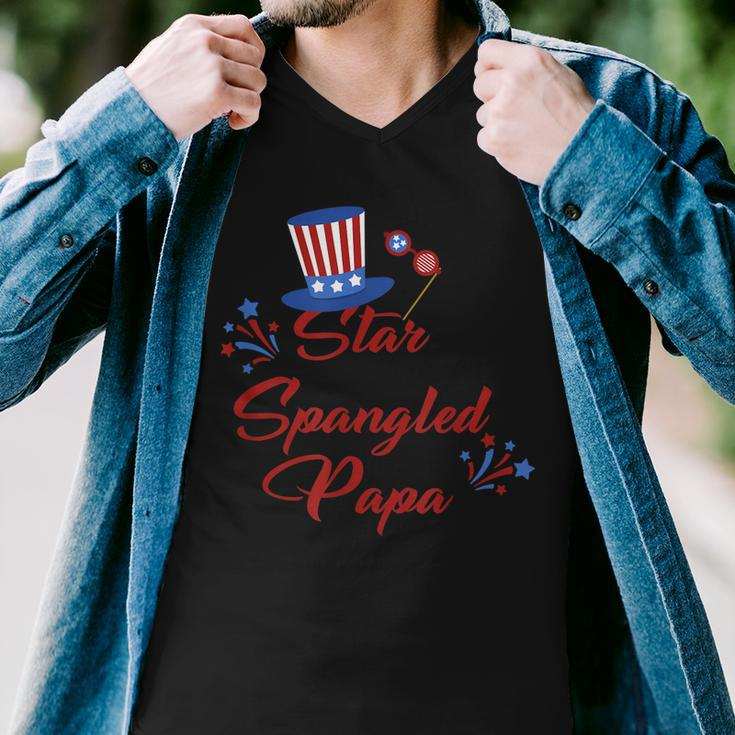 Mens Star Spangled Papa 4Th Of July Fathers Day Dad Gifts Men V-Neck Tshirt