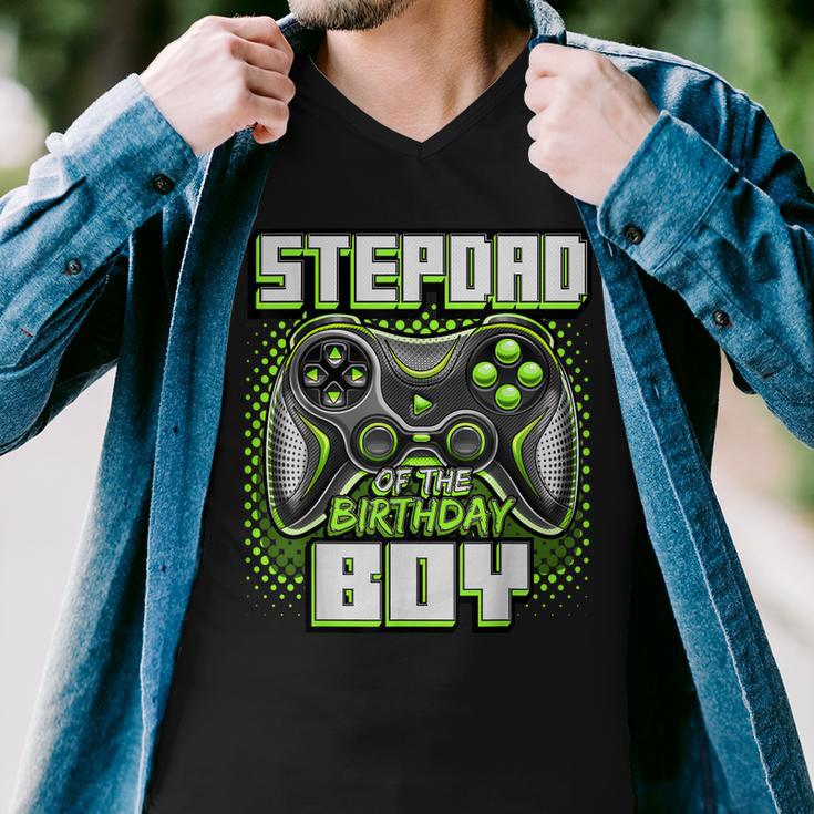 Mens Stepdad Of The Birthday Boy Matching Family Video Game Party V2 Men V-Neck Tshirt