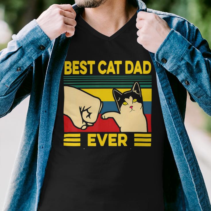 Mens Vintage Best Cat Dad Ever Bump Fit 240 Shirt Men V-Neck Tshirt