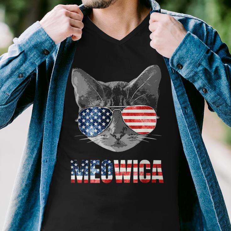 Meowica Funny Cat Patriotic Usa Shirt American Flag 544 Trending Shirt Men V-Neck Tshirt