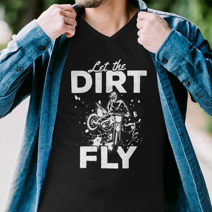 Motorcycle Let The Dirt Fly Dirtbike 494 Shirt Men V-Neck Tshirt