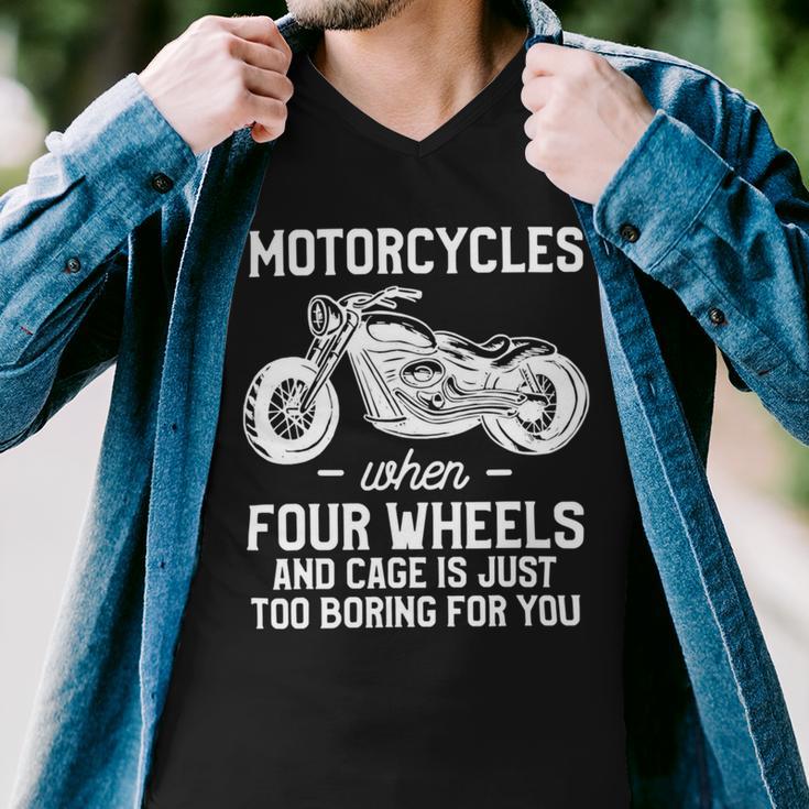 Motorcycles When Four Wheels Cage Is 461 Shirt Men V-Neck Tshirt