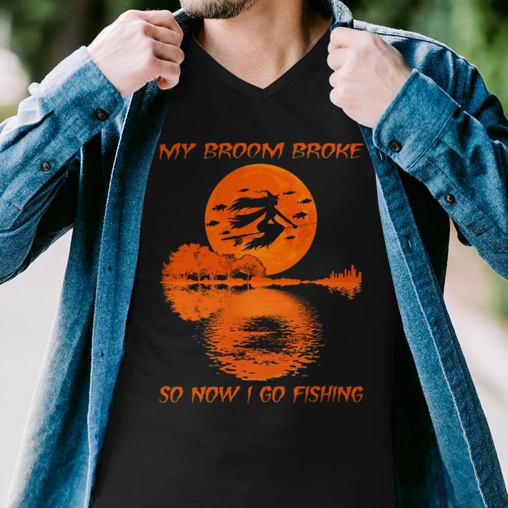 My Broom Broke So Now I Go Fishing 56 Shirt Men V-Neck Tshirt