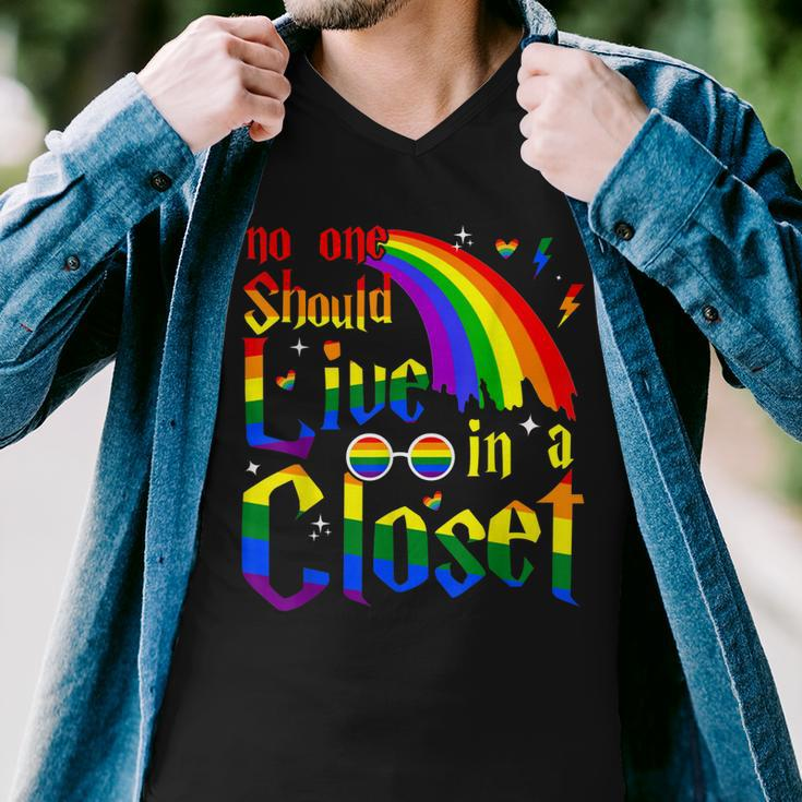 No One Should Live In A Closet Lgbt-Q Gay Pride Proud Ally Men V-Neck Tshirt