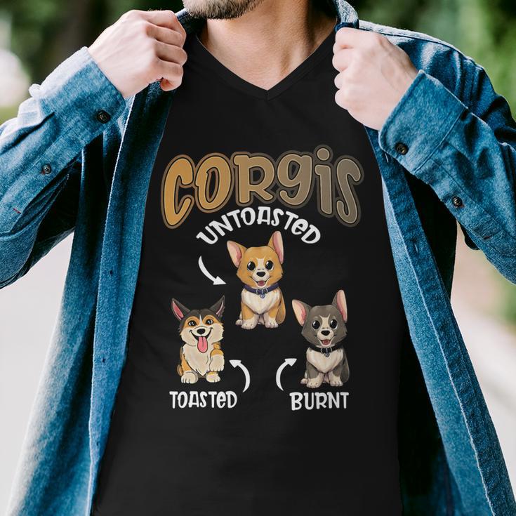 Pembroke Welsh Corgi Untoasted Toasted Burnt Dog Lovers V4 Men V-Neck Tshirt