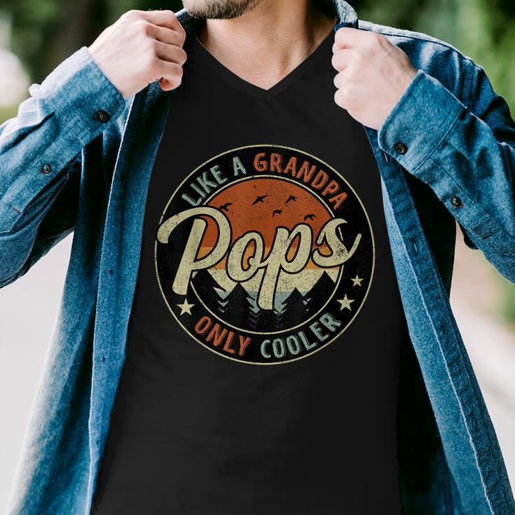Pops Like A Grandpa Only Cooler Vintage Retro Fathers Day Men V-Neck Tshirt