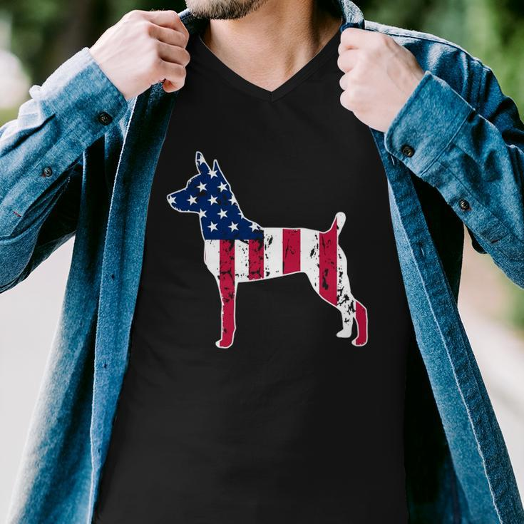 Rat Terrier Dog Lovers American Flag 4Th Of July Men V-Neck Tshirt