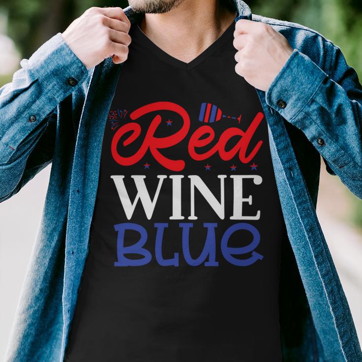 Red Wine Blue 4Th Of July Wine Red White Blue Wine Glasses V2 Men V-Neck Tshirt