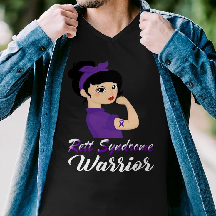 Rett Syndrome Warrior Purple Women Purple Ribbon Rett Syndrome Rett Syndrome Awareness Men V-Neck Tshirt