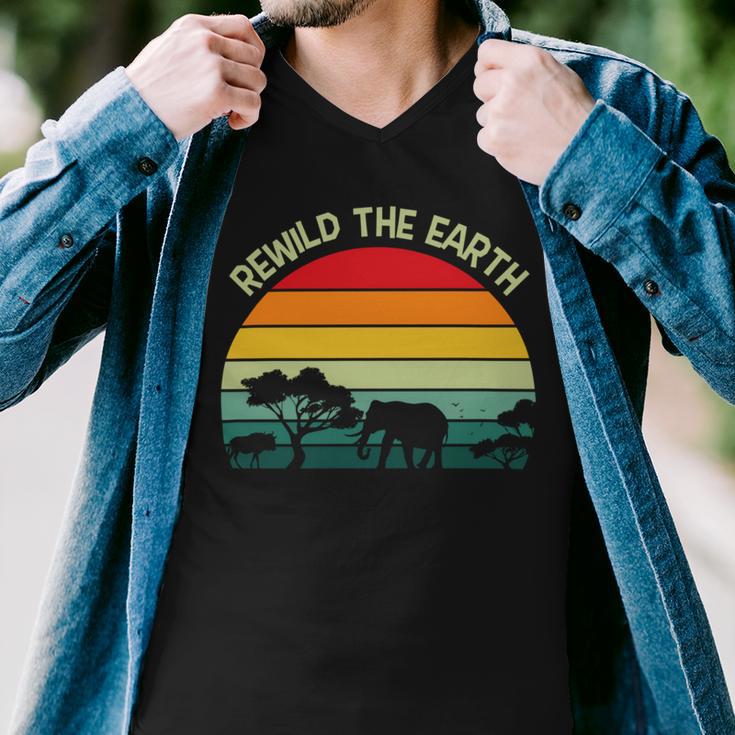 Rewild The Earth Animal Forest Earth Day Men V-Neck Tshirt