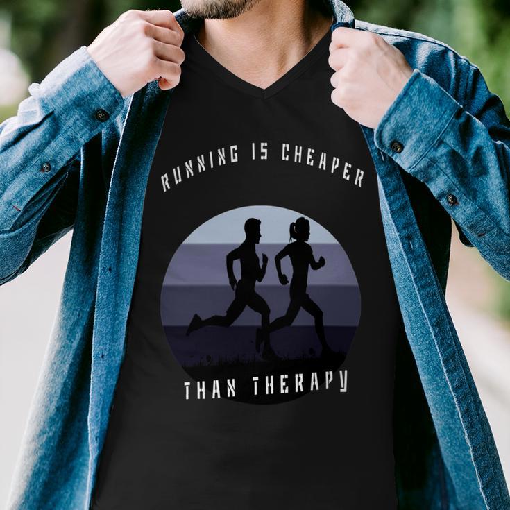 Running Is Cheaper Than Therapy Men V-Neck Tshirt