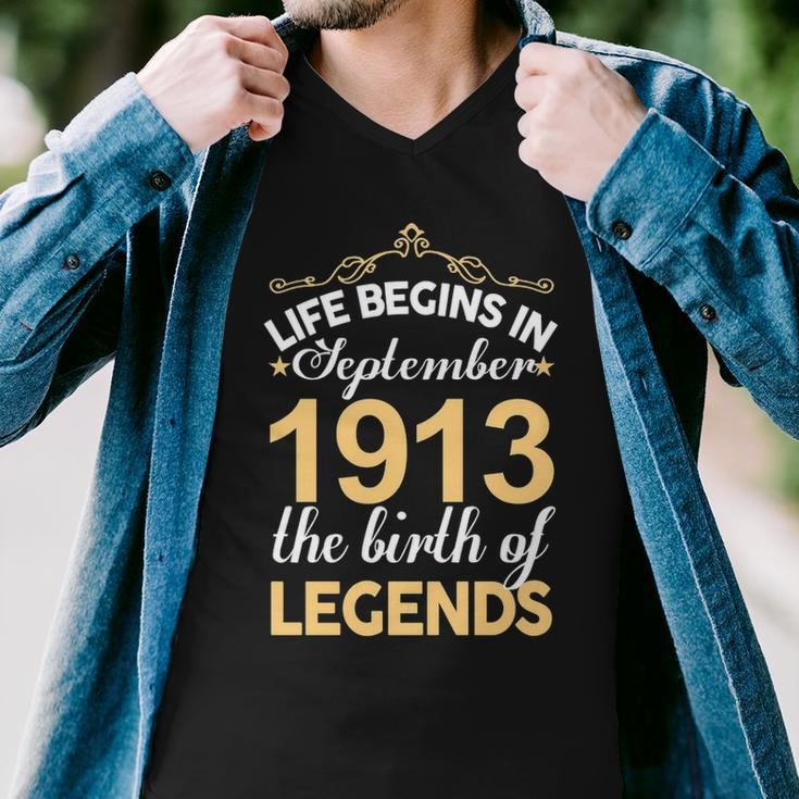 September 1913 Birthday Life Begins In September 1913 V2 Men V-Neck Tshirt