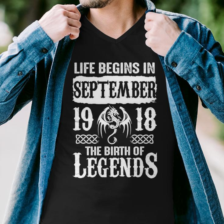 September 1918 Birthday Life Begins In September 1918 Men V-Neck Tshirt