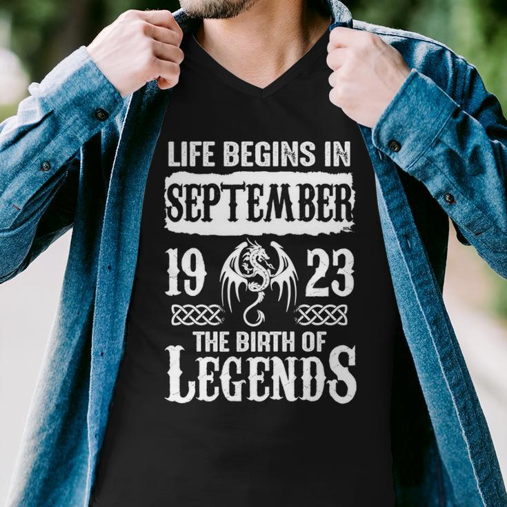 September 1923 Birthday Life Begins In September 1923 Men V-Neck Tshirt