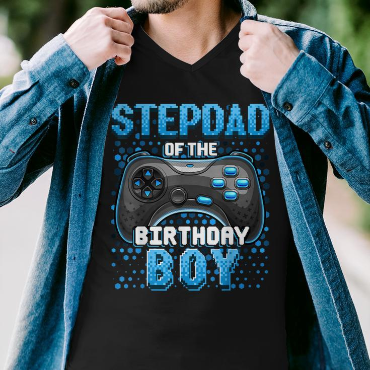Stepdad Of The Birthday Boy Matching Family Video Game Party Men V-Neck Tshirt