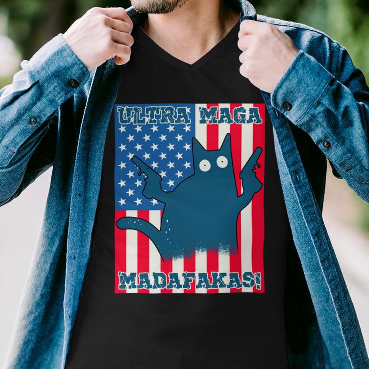 Ultra Maga Madafakas Cat American Flag Men V-Neck Tshirt