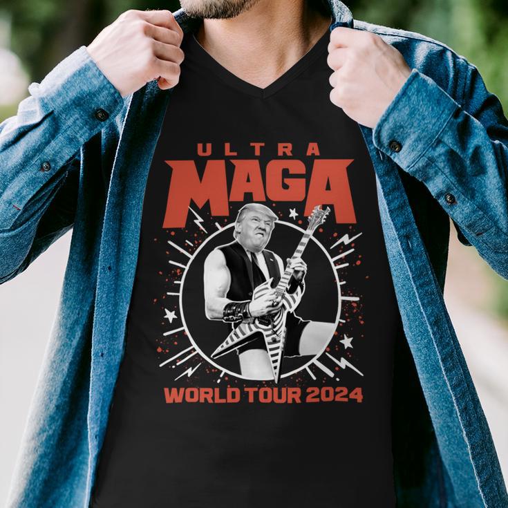 Ultra Maga Trump 2024 Tshirt Heavy Metal World Tour Men V-Neck Tshirt