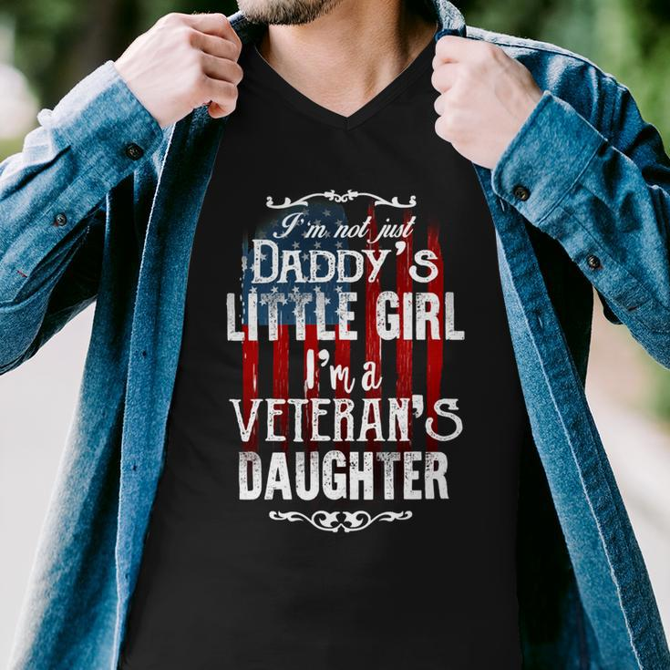 Veteran Im Veterans Daughter Not Just Daddys Little Girl Vintage American Flag Veterans Da Navy Soldier Army Military Men V-Neck Tshirt