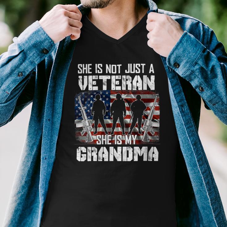 Veteran Womens Veteran She Is My Grandma American Flag Veterans Day 333 Navy Soldier Army Military Men V-Neck Tshirt