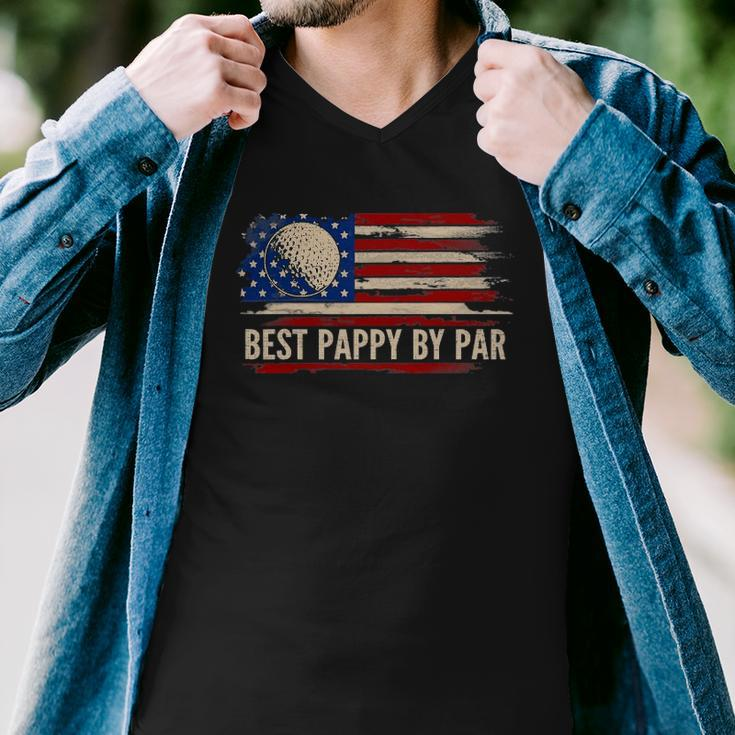 Vintage Best Pappy By Par American Flag Golf Golfer Gift Men V-Neck Tshirt