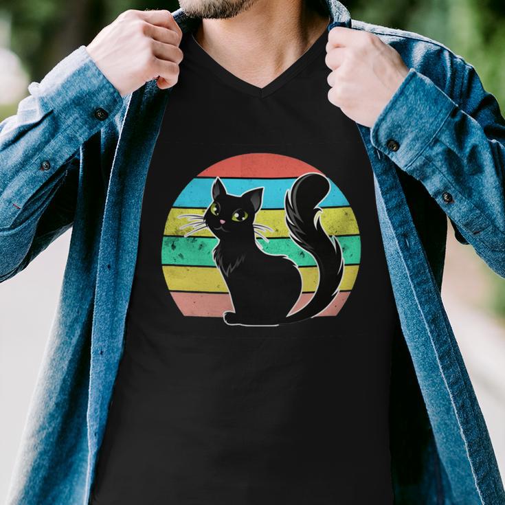 Vintage Black Cat Lover 307 Shirt Men V-Neck Tshirt