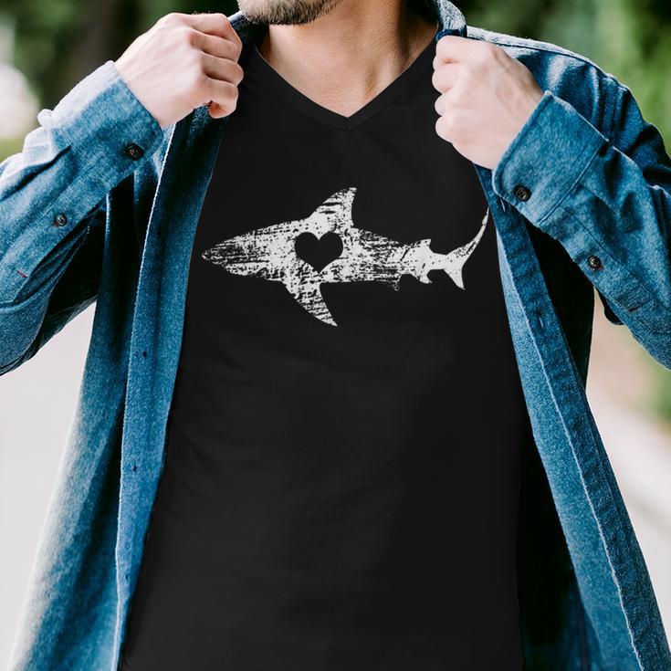 Vintage Shark Silhouette Hammerhead Shark Tiger Shark Heart 158 Trending Shirt Men V-Neck Tshirt