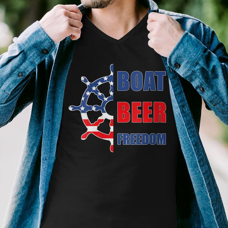 Womens Boat Beer Freedom Nautical Boating 4Th Of July Boaters Men V-Neck Tshirt