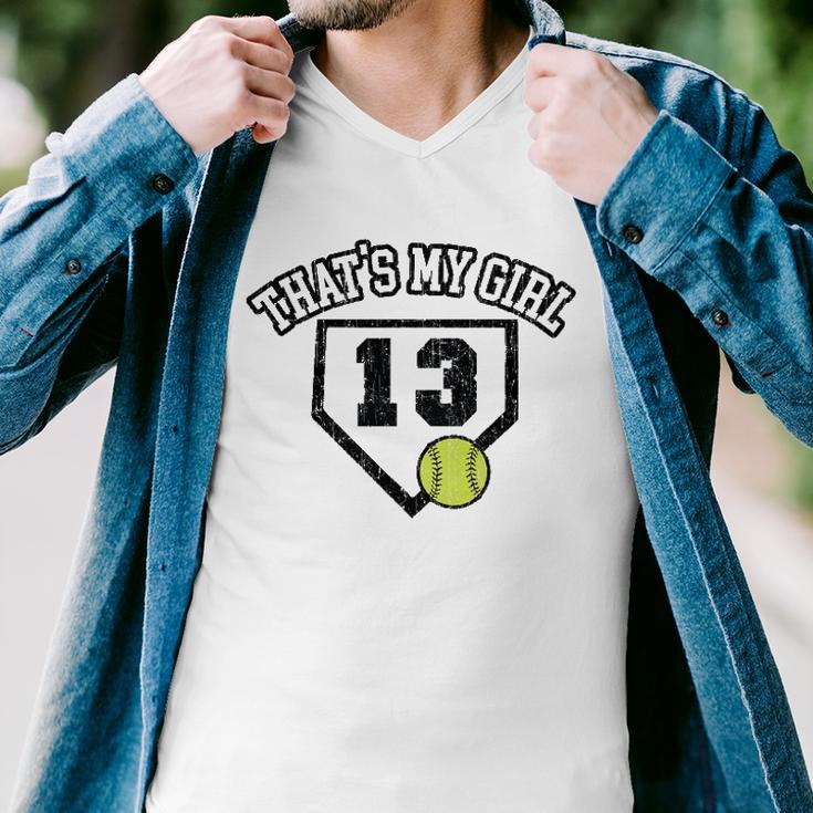 13 Thats My Girl Softball Mom Dad Of Number 13 Softball Men V-Neck Tshirt