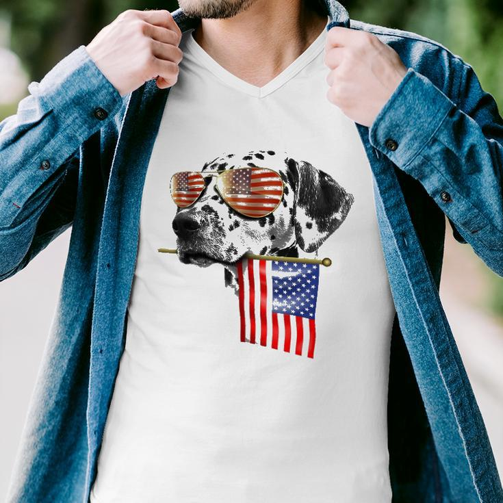 4Th Of July Fun American Flag Dalmatian Dog Lover Gift Men V-Neck Tshirt