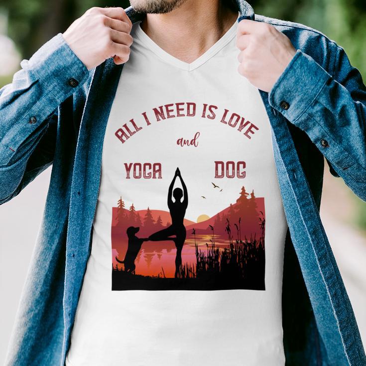 All I Need Is Love And Yoga And A Dog Men V-Neck Tshirt