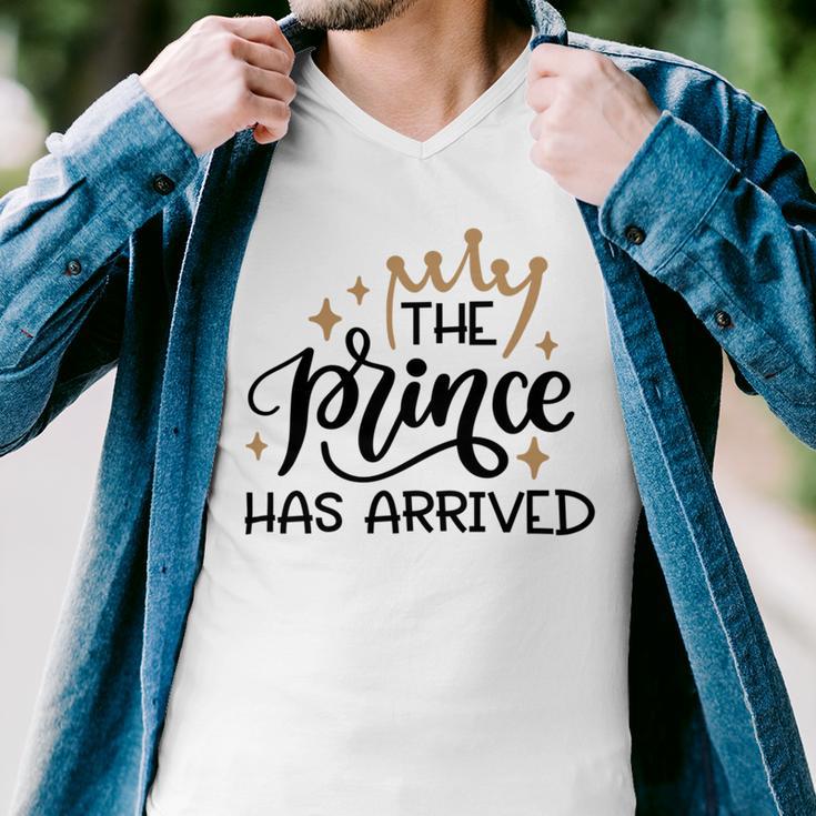 Baby Shower Text Design The Prince Has Arrived Men V-Neck Tshirt