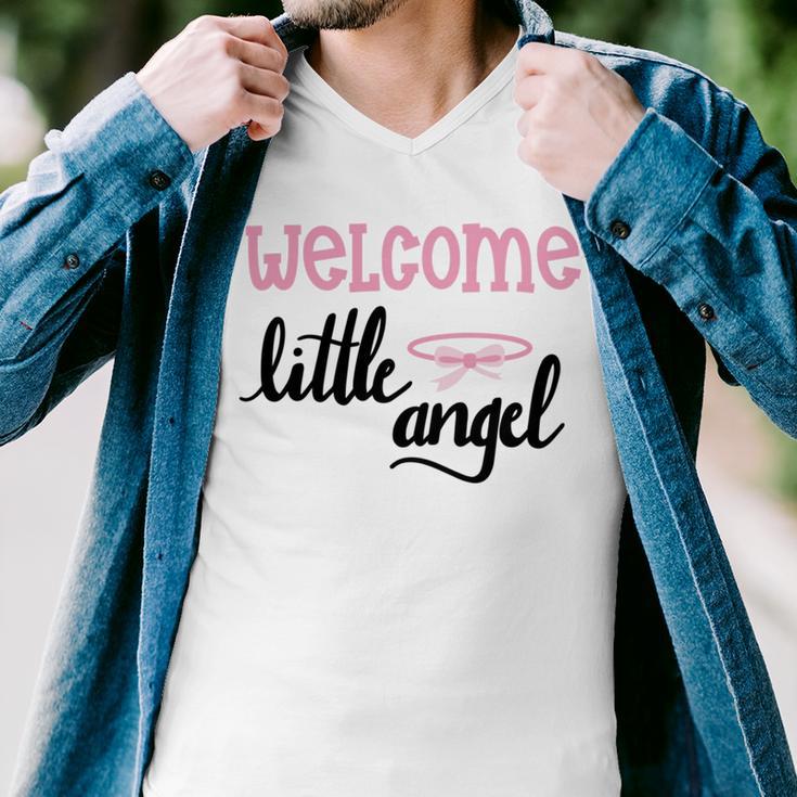 Baby Shower Text Design Welcome Little Angel Men V-Neck Tshirt