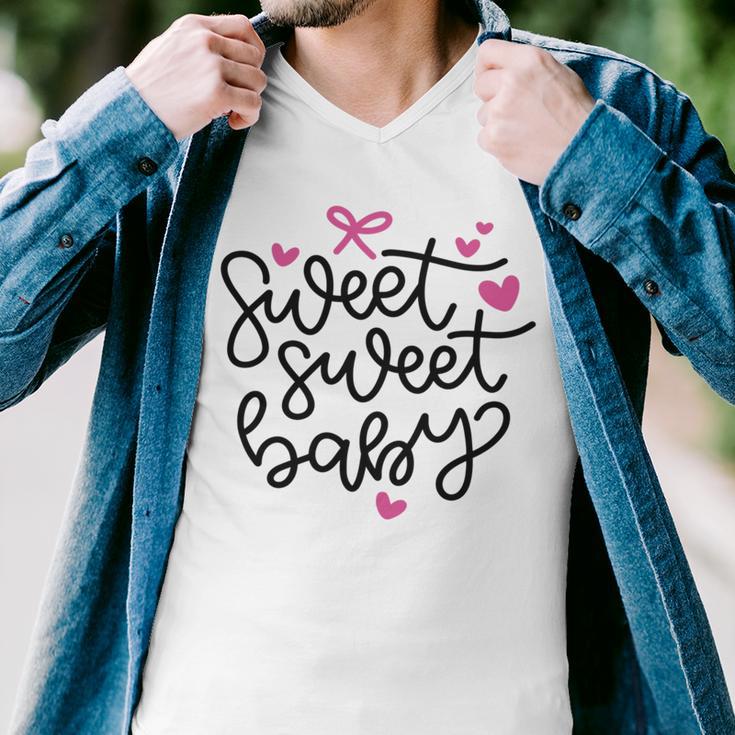 Baby Shower Text Pink Heart Ribbon Design Sweet Sweet Baby Men V-Neck Tshirt