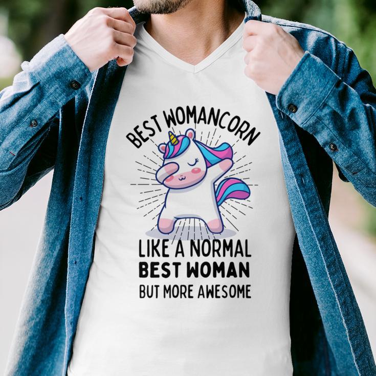 Best Womancorn Funny Unicorn Dabbing Gift Like A Normal Best Woman But More Awesome Men V-Neck Tshirt