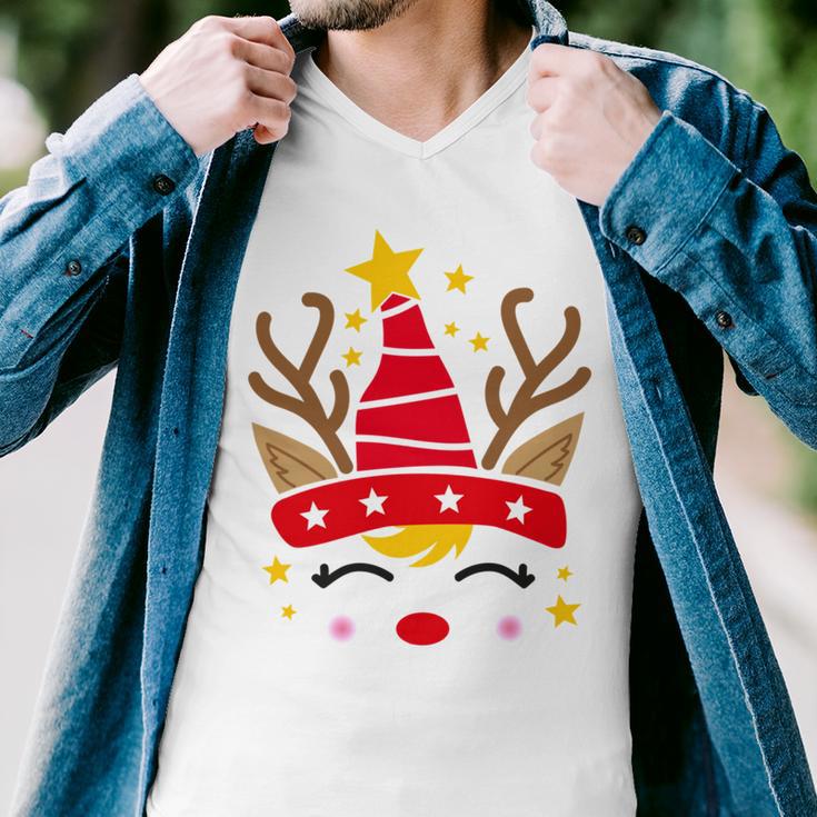 Christmas Unicorn Face Santicorn Cute V2 Men V-Neck Tshirt