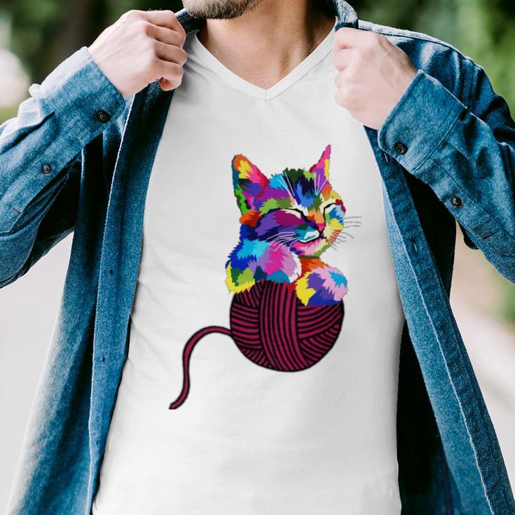 Cute Cat Gift For Kitten Lovers Colorful Art Kitty Adoption Men V-Neck Tshirt