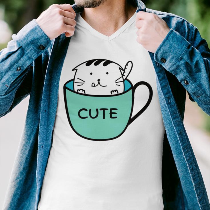 Cute Cat In Mug Men V-Neck Tshirt