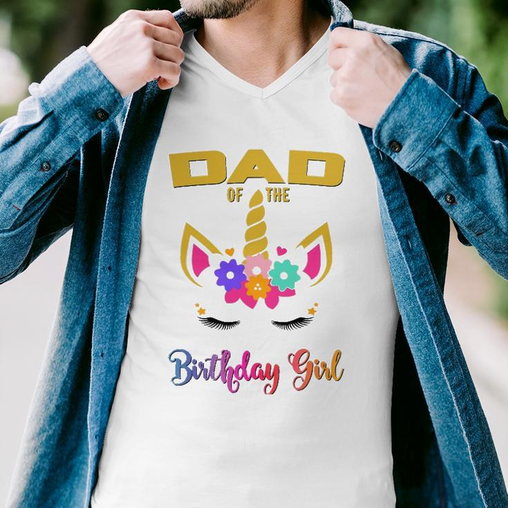 Dad Of The Birthday Girl Unicorn Matching Men V-Neck Tshirt