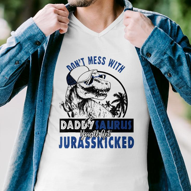 Daddysaurus Dad Husband Fathers Day Gift Matching Dinosaur Men V-Neck Tshirt