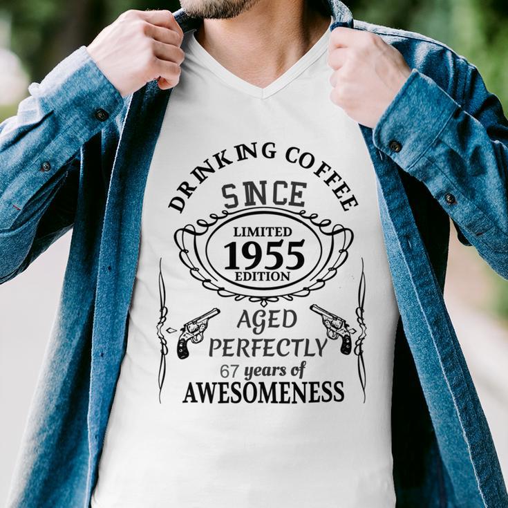 Drinking Coffee Since 1955 Aged Perfectly 67Years Of Awesomenss Men V-Neck Tshirt