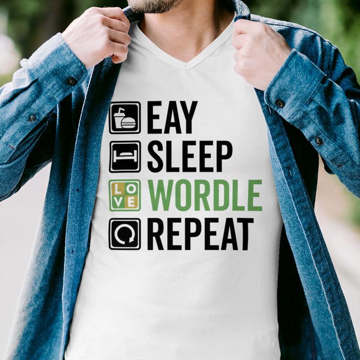 Eat Eat Sleep Wordle Repeat Wordle Lover Wordle Addict Men V-Neck Tshirt