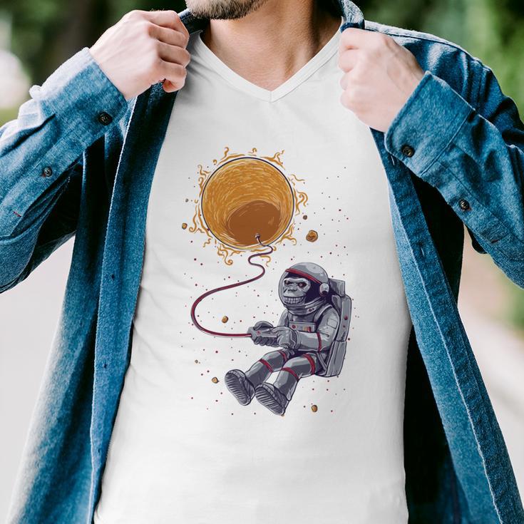 Funny Astronaut Monkey Blowing Sun V2 Men V-Neck Tshirt