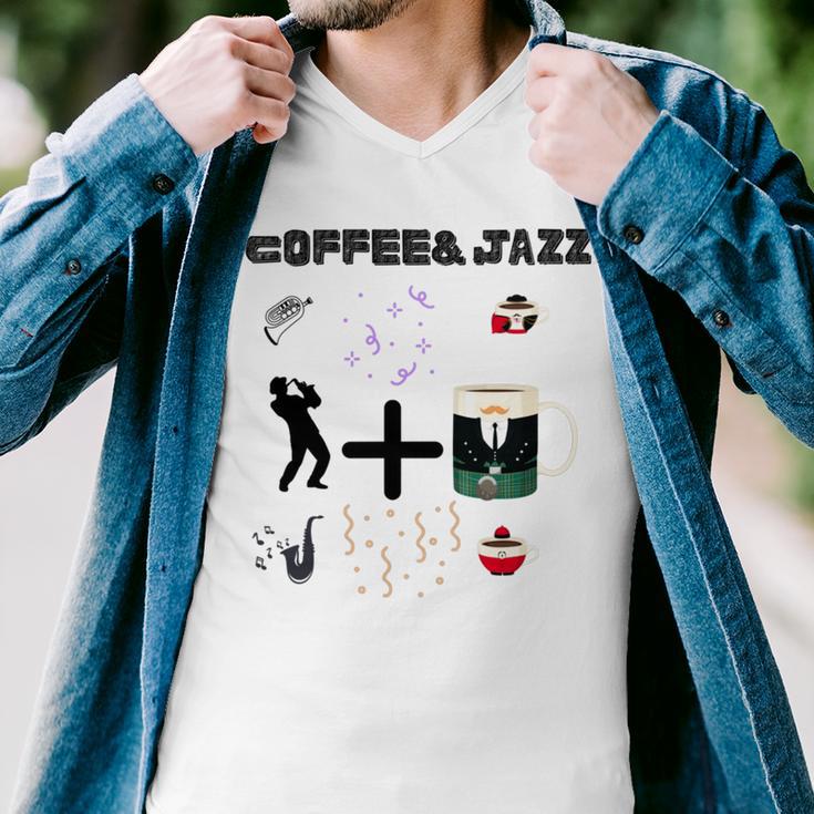 Funny Coolgiftcute Coffee Jazz Jazzmusiccoffeejazz Loverjazz Musicnashvillevintageguitar Men V-Neck Tshirt